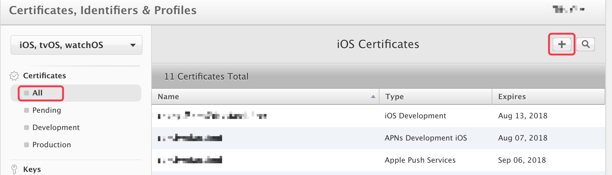 apple certificates add