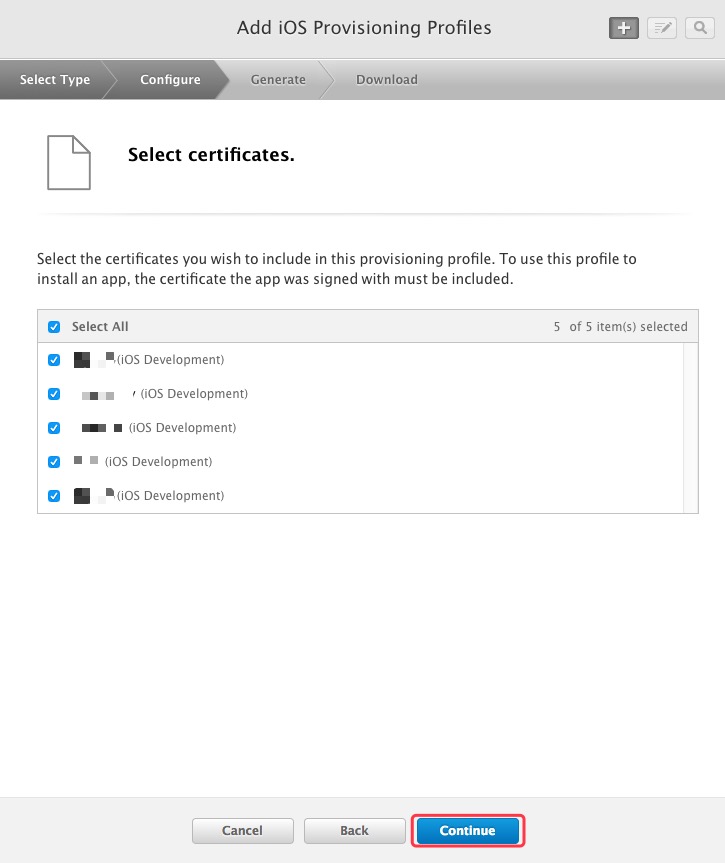 apple profiles select certificates